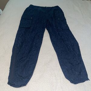 Johnny Was Biya‎ Kiarra  Navy Blue Jacquard Pant Size 8 NWT